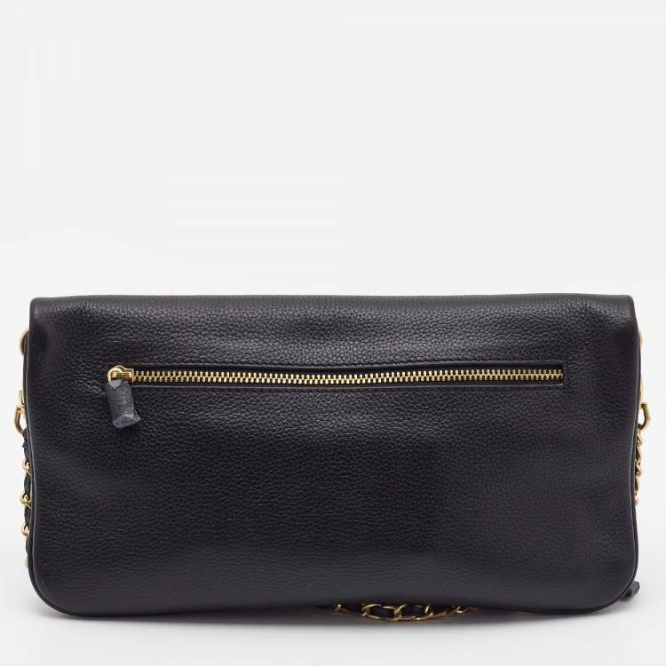 Pre Owned Zadig & Voltaire Black Leather Rock Foldover Crossbody Bag