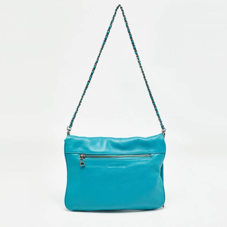 Pre Owned Zadig & Voltaire Blue Leather Rock Fold Over Shoulder Bag
