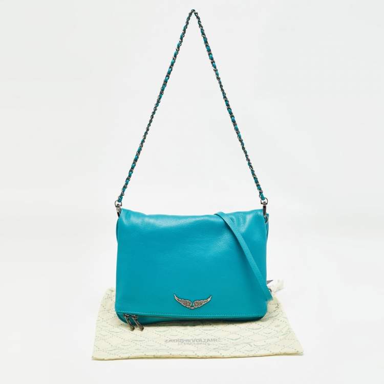 Pre Owned Zadig & Voltaire Blue Leather Rock Fold Over Shoulder Bag