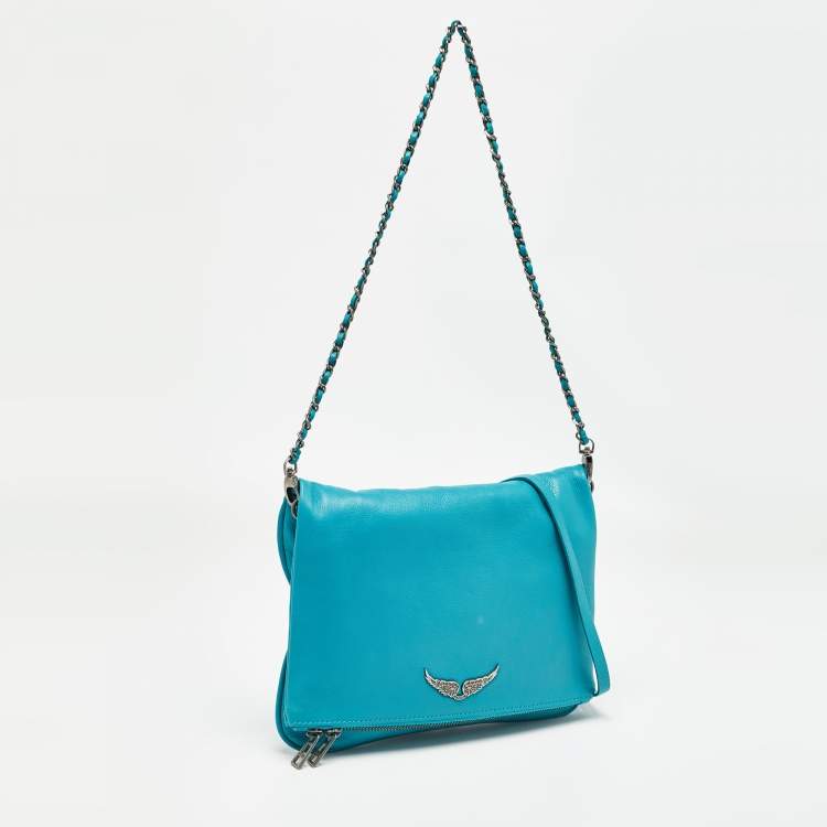 Pre Owned Zadig & Voltaire Blue Leather Rock Fold Over Shoulder Bag