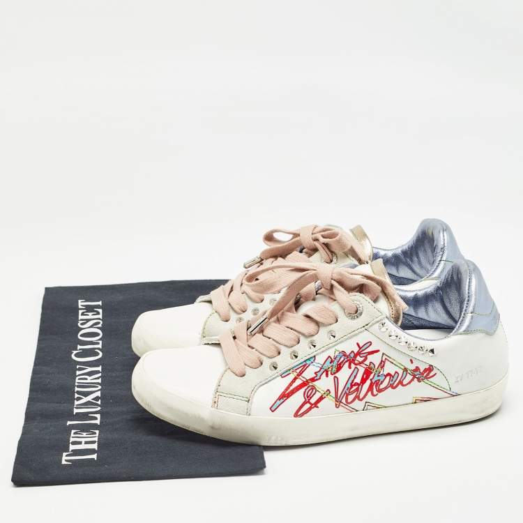 Pre Owned Zadig & Voltaire White Leather and Suede Lace Up Sneakers Size 36