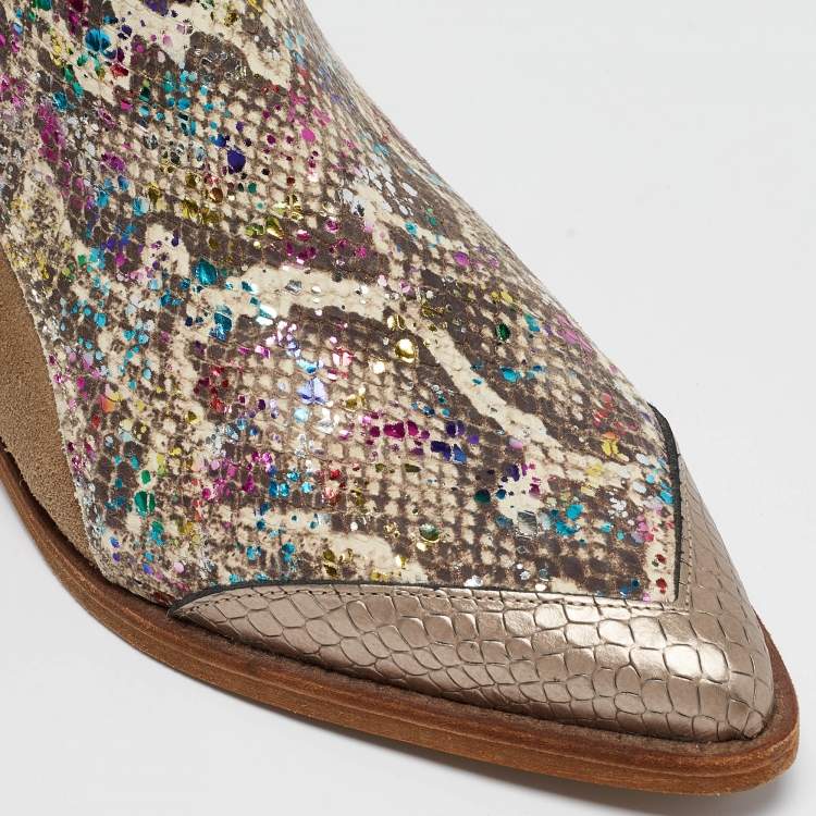 Pre Owned Zadig & Voltaire Multicolor Python Embossed And Suede Ankle Boots Size 38