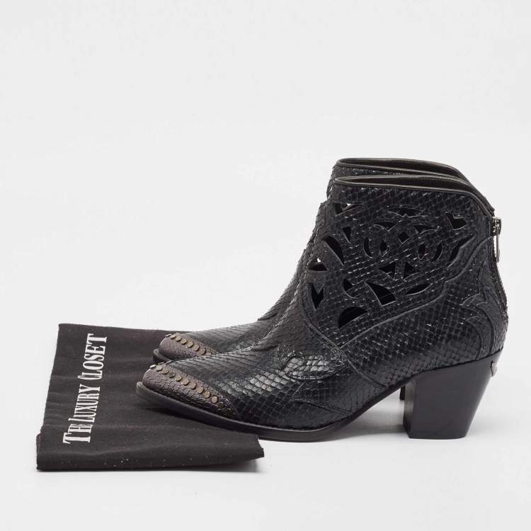 Pre Owned Zadig & Voltaire Black Embossed Snakeskin Cara Cut Ankle Boots Size 37