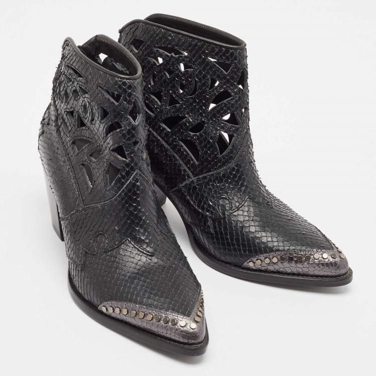 Pre Owned Zadig & Voltaire Black Embossed Snakeskin Cara Cut Ankle Boots Size 37