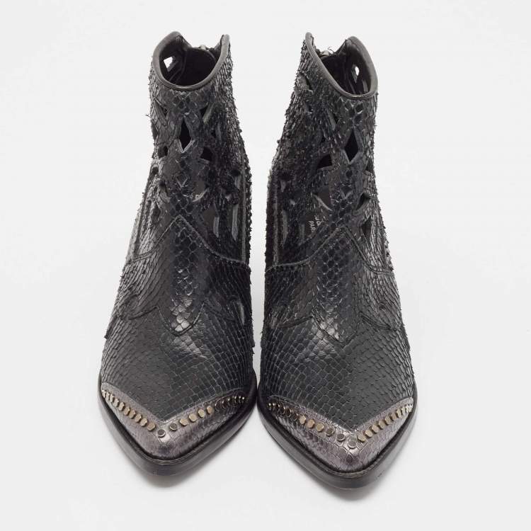 Pre Owned Zadig & Voltaire Black Embossed Snakeskin Cara Cut Ankle Boots Size 37