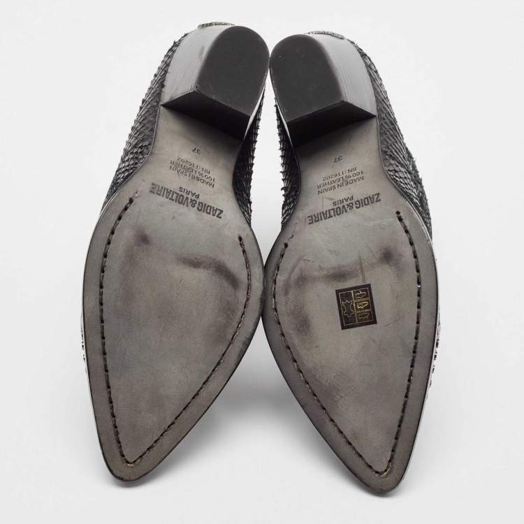 Pre Owned Zadig & Voltaire Black Embossed Snakeskin Cara Cut Ankle Boots Size 37