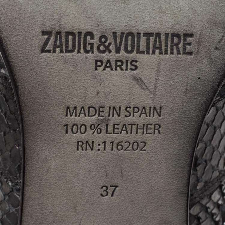 Pre Owned Zadig & Voltaire Black Embossed Snakeskin Cara Cut Ankle Boots Size 37