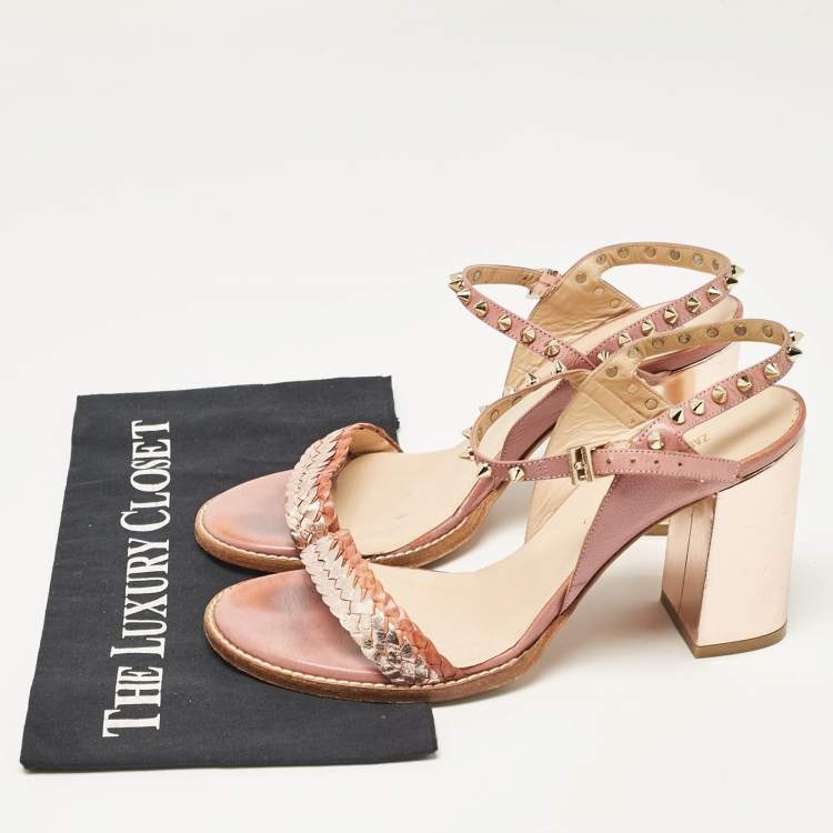 Pre Owned Zadig & Voltaire Metallic/Pink Leather Ankle Strap Sandals Size 39
