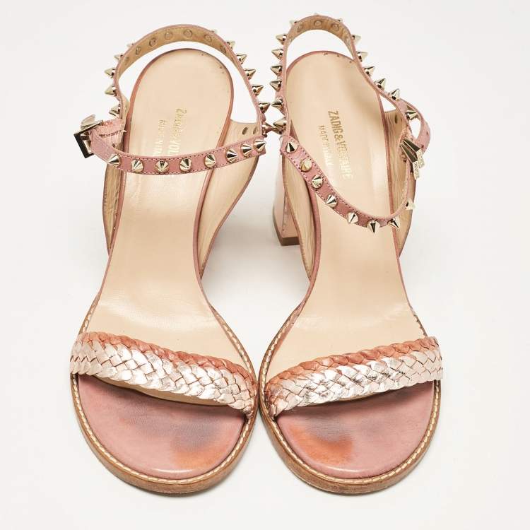 Pre Owned Zadig & Voltaire Metallic/Pink Leather Ankle Strap Sandals Size 39