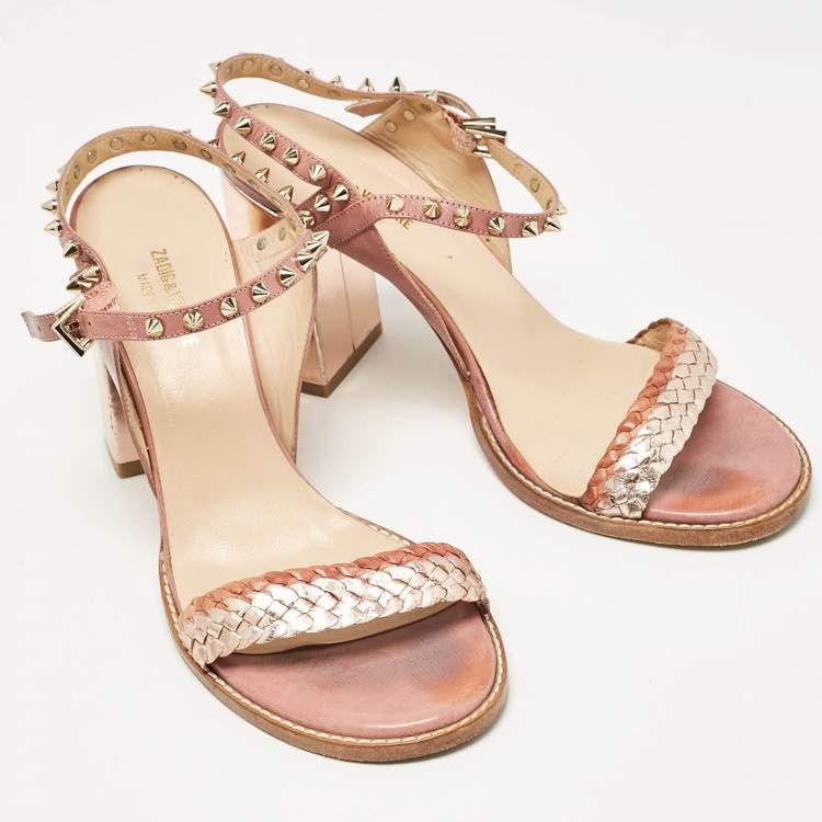 Pre Owned Zadig & Voltaire Metallic/Pink Leather Ankle Strap Sandals Size 39