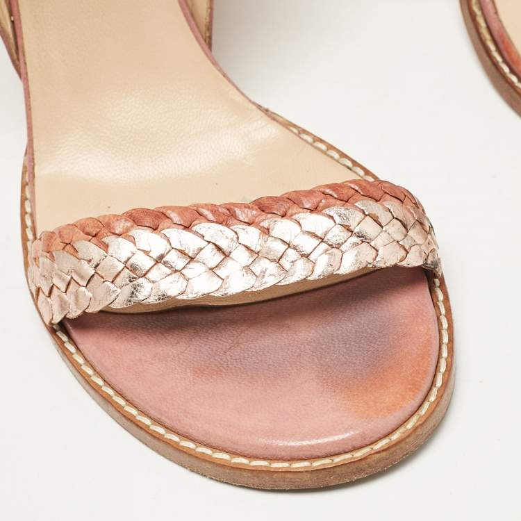 Pre Owned Zadig & Voltaire Metallic/Pink Leather Ankle Strap Sandals Size 39