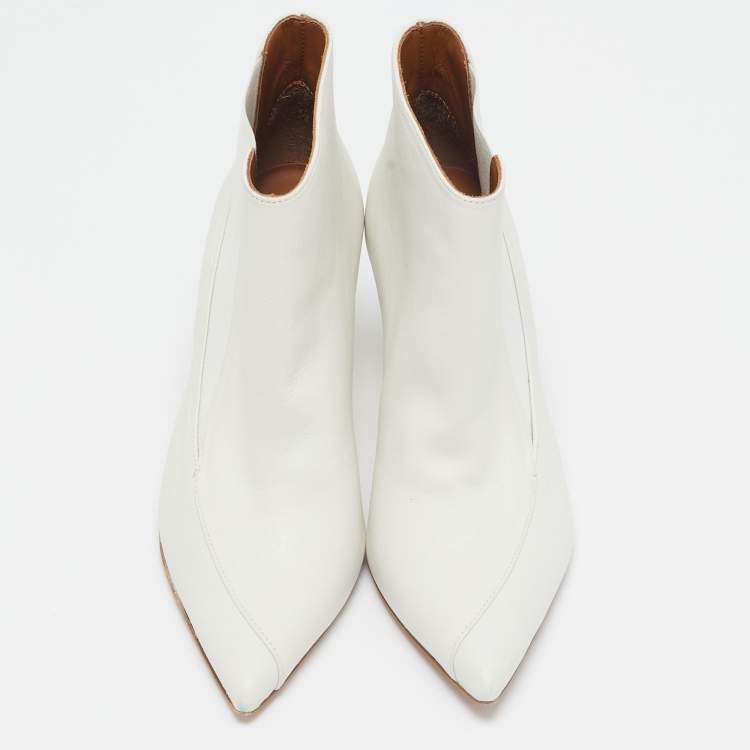 Pre Owned Zadig & Voltaire White Leather Ankle Length Boots Size 36