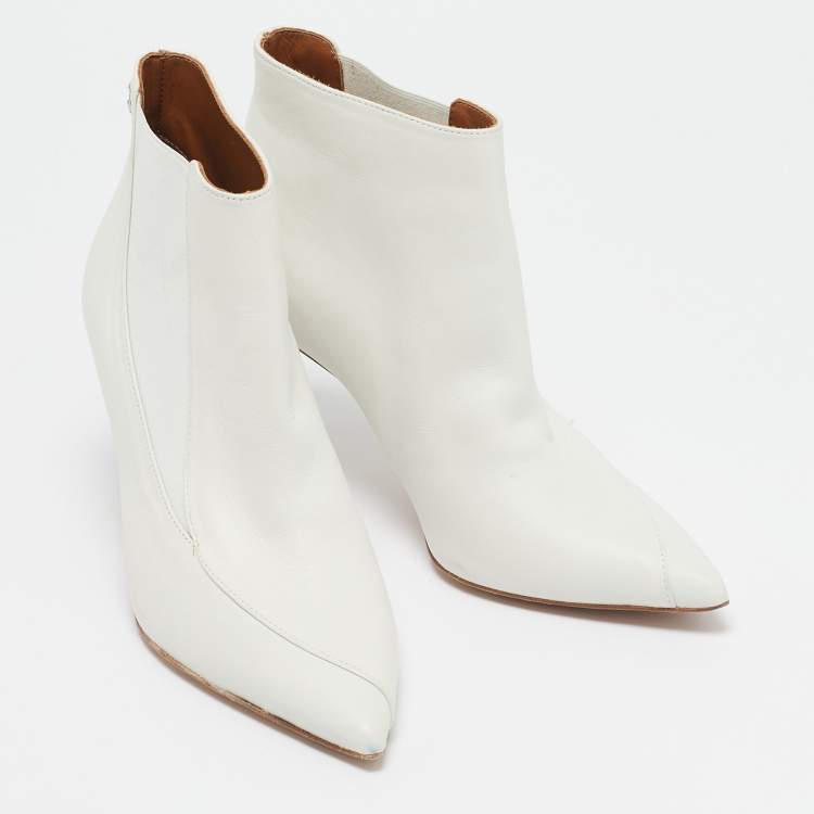 Pre Owned Zadig & Voltaire White Leather Ankle Length Boots Size 36