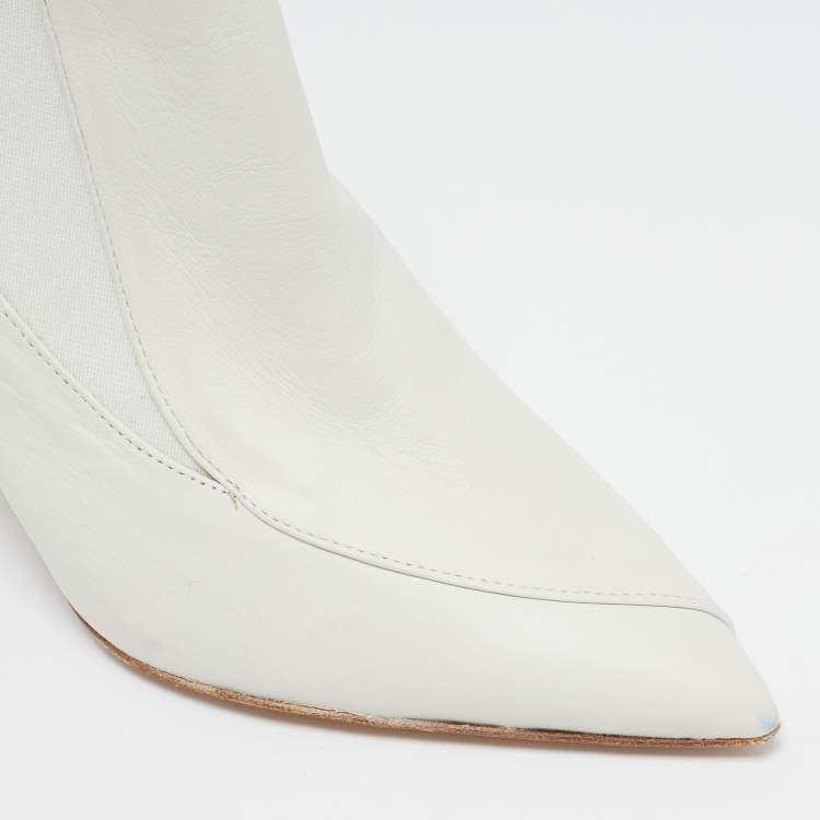 Pre Owned Zadig & Voltaire White Leather Ankle Length Boots Size 36