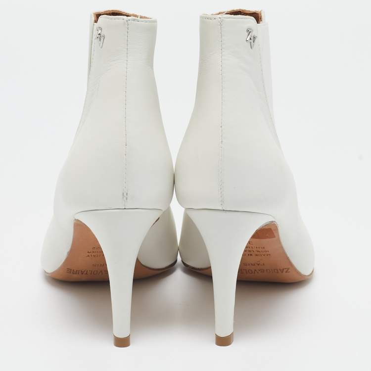 Pre Owned Zadig & Voltaire White Leather Ankle Length Boots Size 36