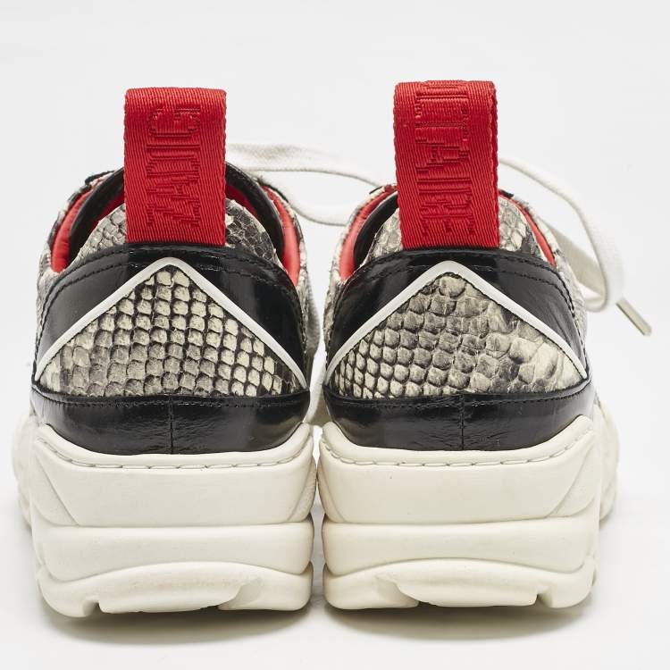 Pre Owned Zadig & Voltaire Black/Red Python Embossed and Leather Blaze Sneakers Size 38