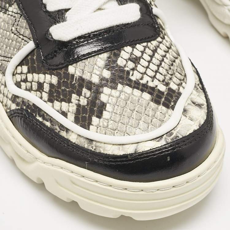 Pre Owned Zadig & Voltaire Black/Red Python Embossed and Leather Blaze Sneakers Size 38