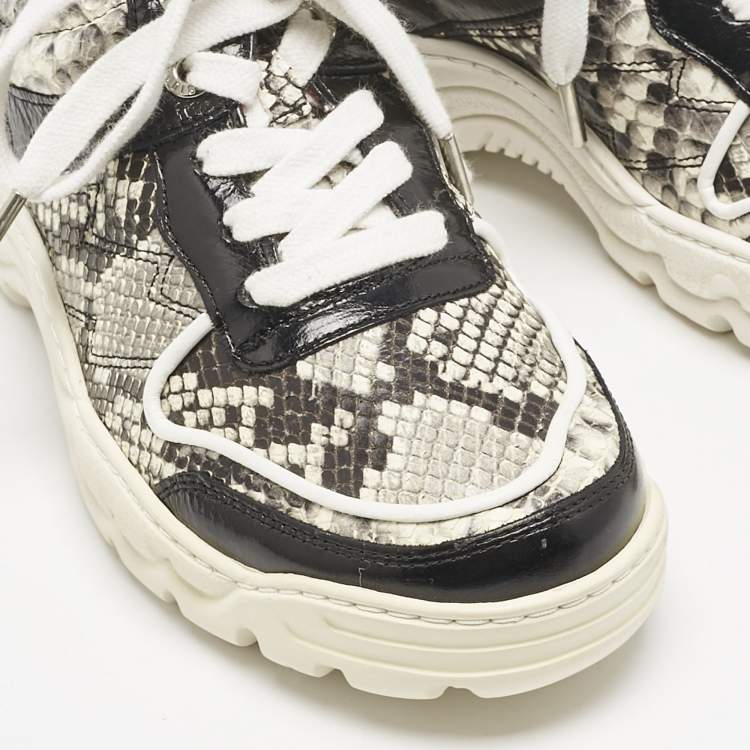 Pre Owned Zadig & Voltaire Black/Red Python Embossed and Leather Blaze Sneakers Size 38
