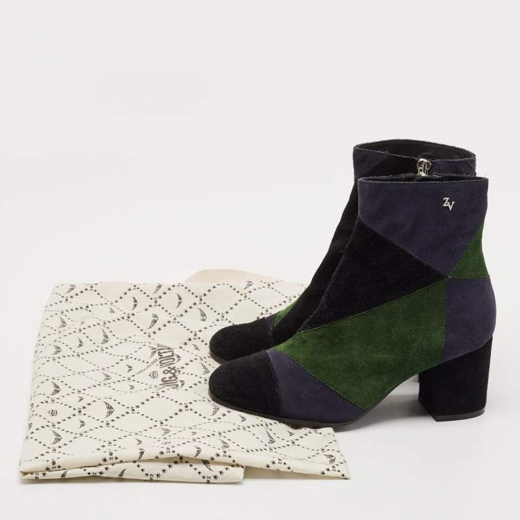 Pre Owned Zadig & Voltaire Multicolor Suede Patchwork Ankle Length Boots Size 36