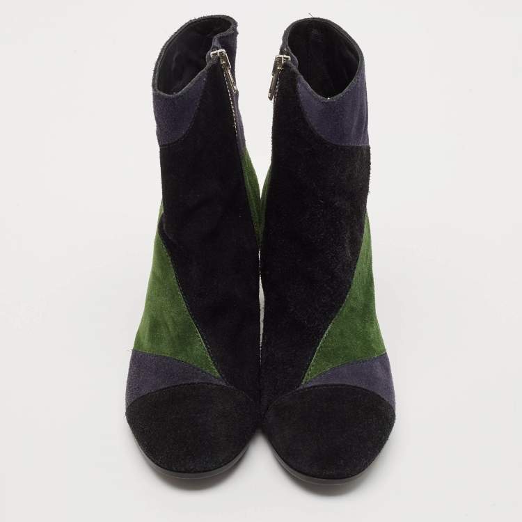 Pre Owned Zadig & Voltaire Multicolor Suede Patchwork Ankle Length Boots Size 36
