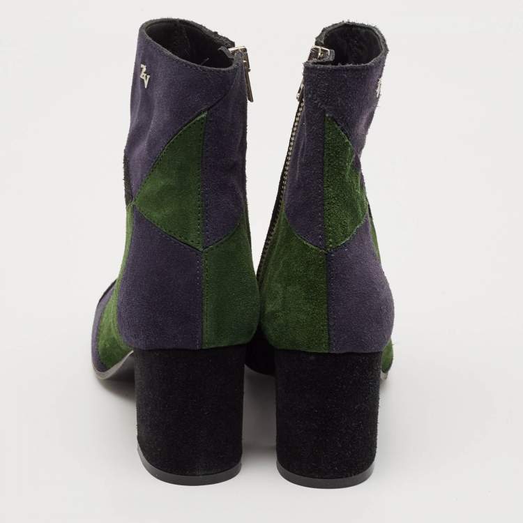 Pre Owned Zadig & Voltaire Multicolor Suede Patchwork Ankle Length Boots Size 36