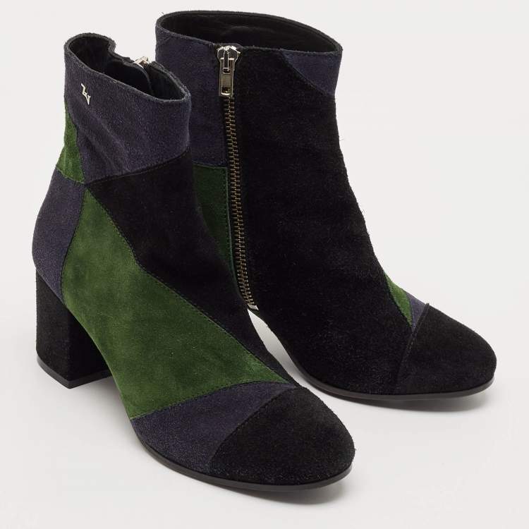 Pre Owned Zadig & Voltaire Multicolor Suede Patchwork Ankle Length Boots Size 36