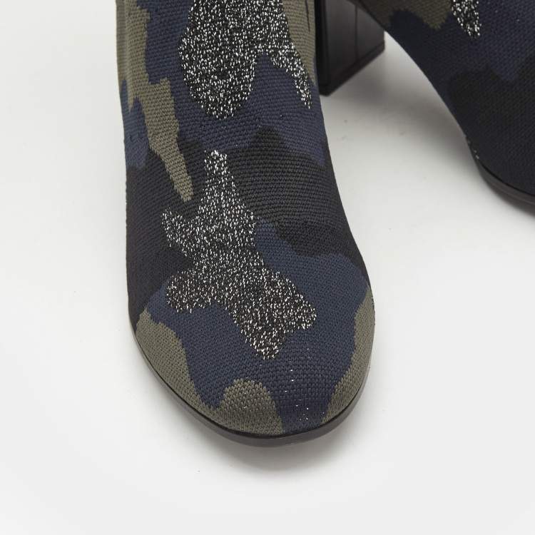 Pre Owned Zadig & Voltaire Multicolor Camouflage Print Knit Fabric Ankle Boots Size 40