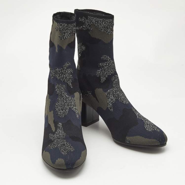 Pre Owned Zadig & Voltaire Multicolor Camouflage Print Knit Fabric Ankle Boots Size 40