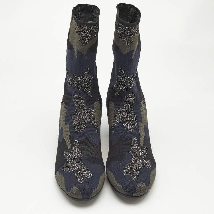 Pre Owned Zadig & Voltaire Multicolor Camouflage Print Knit Fabric Ankle Boots Size 40