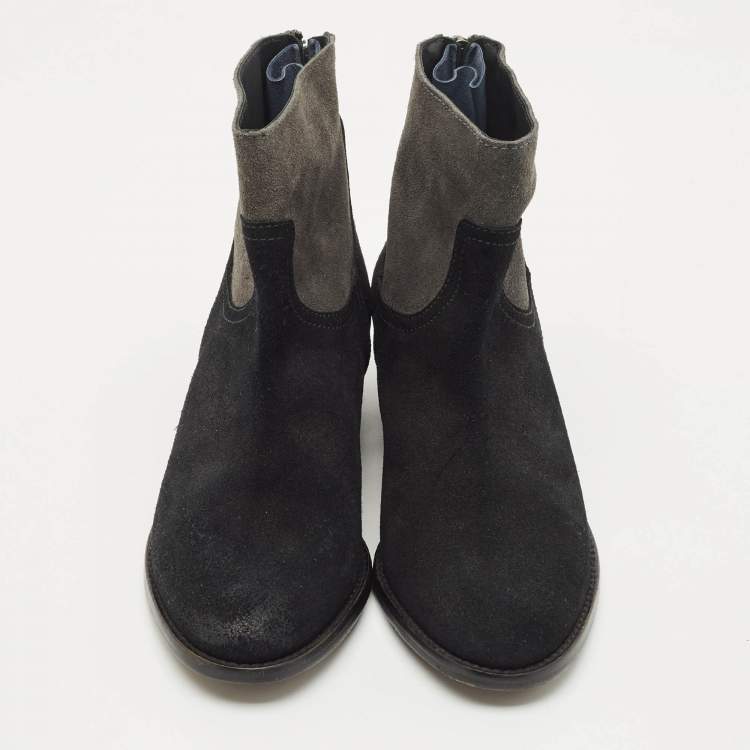 Pre Owned Zadig & Voltaire Black/Grey Suede Teddy Ankle Boots Size 37