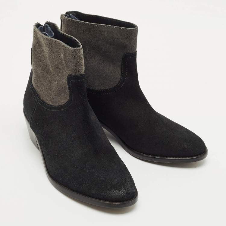 Pre Owned Zadig & Voltaire Black/Grey Suede Teddy Ankle Boots Size 37