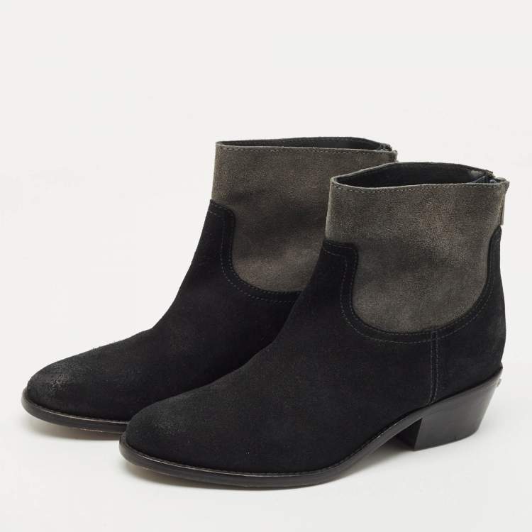 Pre Owned Zadig & Voltaire Black/Grey Suede Teddy Ankle Boots Size 37