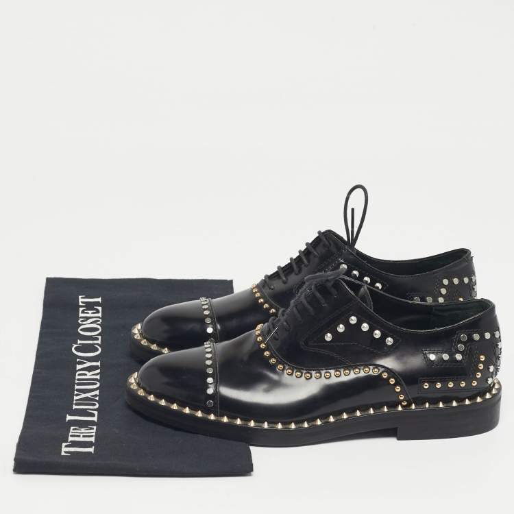 Pre Owned Zadig & Voltaire Black Leather Studded Youth Clous Oxfords Size 36