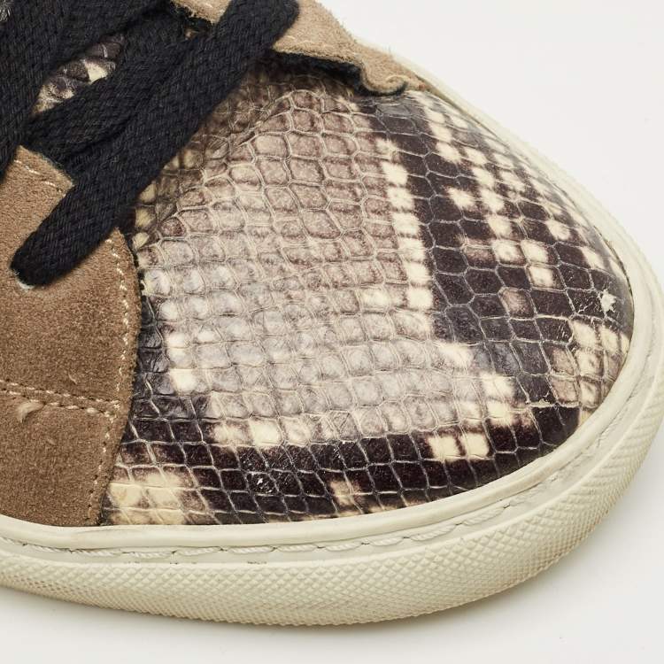 Pre Owned Zadig & Voltaire Multicolor Python Embossed Leather and Suede Trainer Sneakers Size 38