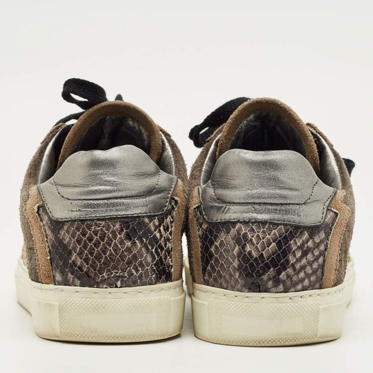 Pre Owned Zadig & Voltaire Multicolor Python Embossed Leather and Suede Trainer Sneakers Size 38