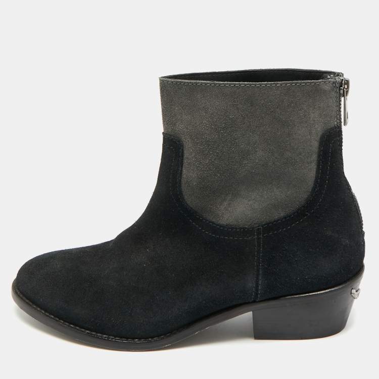 Pre Owned Zadig & Voltaire Teddy Size 37 Black/Grey Suede Ankle Length Boots