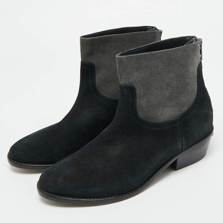 Pre Owned Zadig & Voltaire Teddy Size 37 Black/Grey Suede Ankle Length Boots