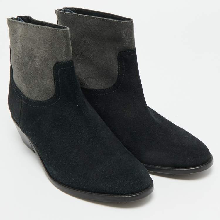 Pre Owned Zadig & Voltaire Teddy Size 37 Black/Grey Suede Ankle Length Boots