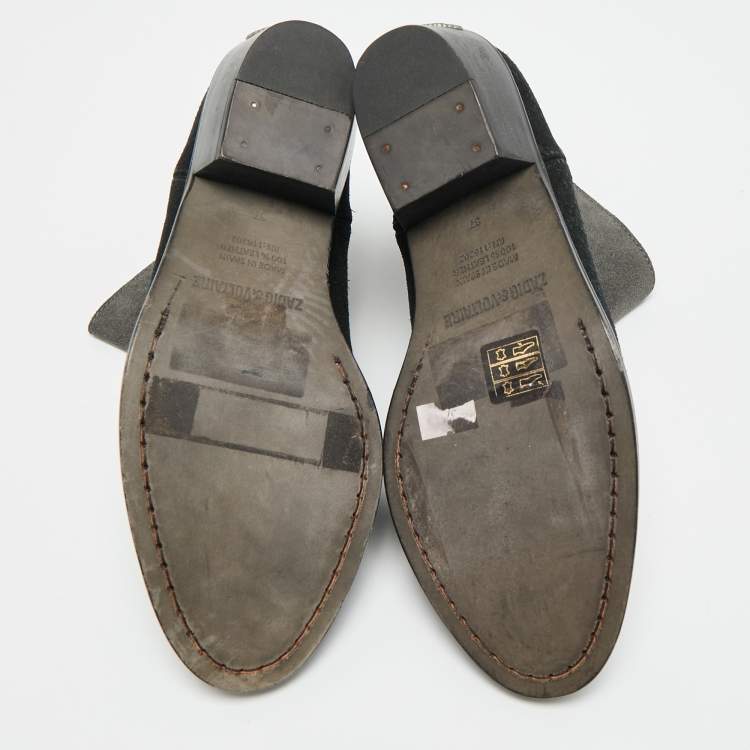 Pre Owned Zadig & Voltaire Teddy Size 37 Black/Grey Suede Ankle Length Boots