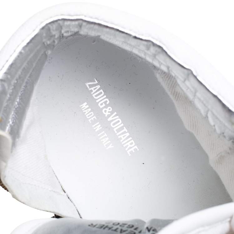 Pre Owned Zadig and Voltaire White/Grey Canvas and Suede Glitter High Top Sneakers Size 40