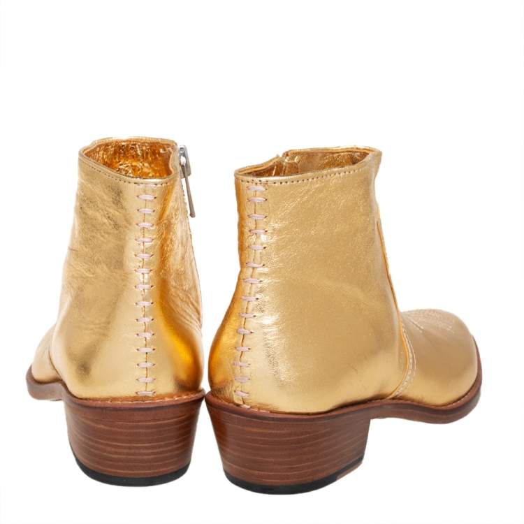 Pre Owned Zadig And Voltaire Metallic Gold Leather Pilar Ankle Boots Size 40