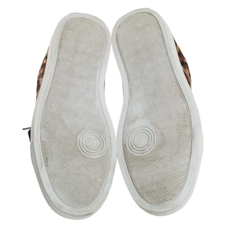 Pre Owned Zadig&Voltaire Brown/Blue Leopard Print Calf Hair And Suede Low-top Sneakers Size 40