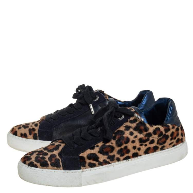 Pre Owned Zadig&Voltaire Brown/Blue Leopard Print Calf Hair And Suede Low-top Sneakers Size 40