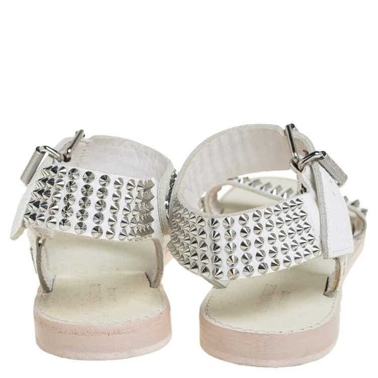 Pre Owned Zadig And Voltaire White Spike Embellished Leather Flat Sandals Size 40