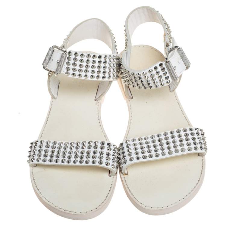 Pre Owned Zadig And Voltaire White Spike Embellished Leather Flat Sandals Size 40