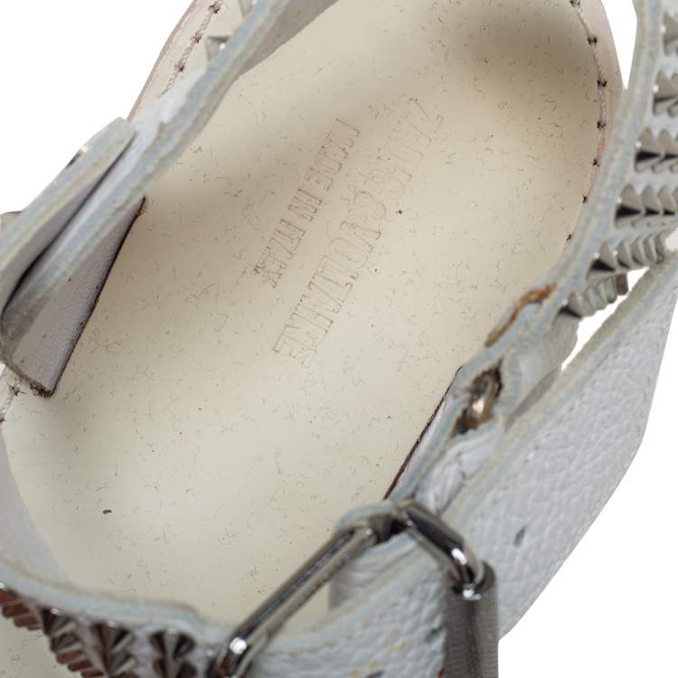 Pre Owned Zadig And Voltaire White Spike Embellished Leather Flat Sandals Size 40