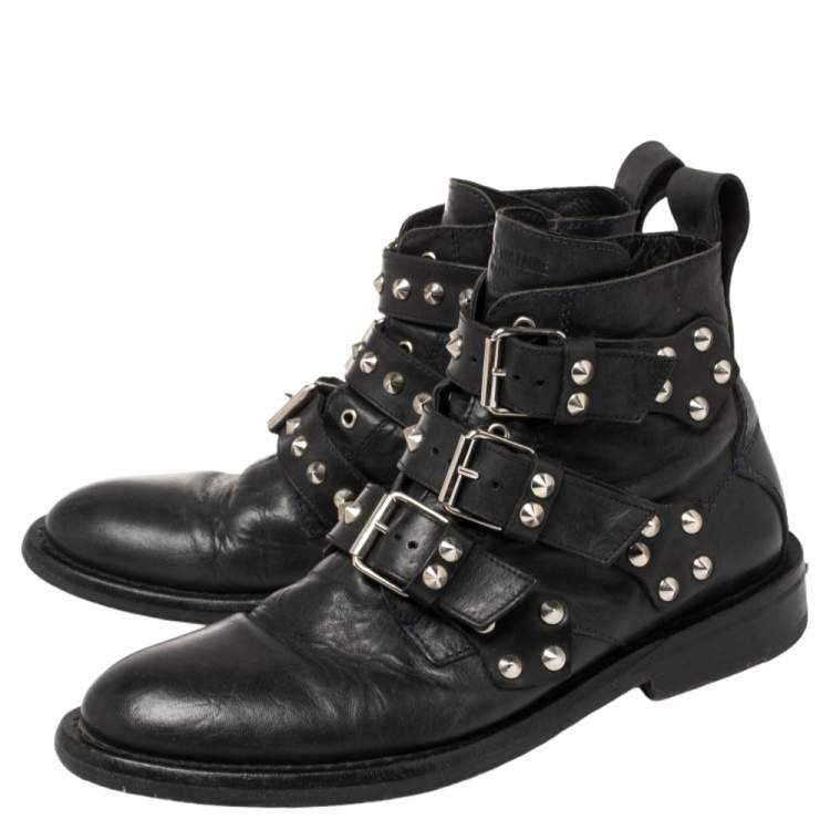 Pre Owned Zadig and Voltaire Black Leather Studded Laureen Ankle Boots Size 41