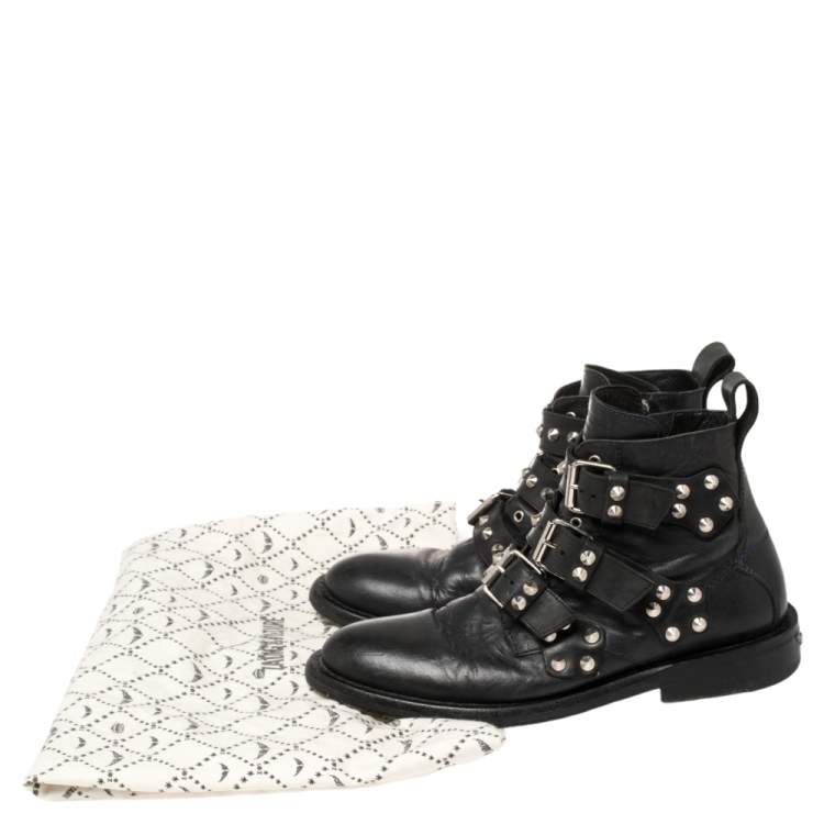 Pre Owned Zadig and Voltaire Black Leather Studded Laureen Ankle Boots Size 41