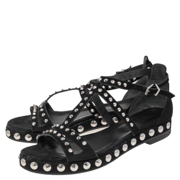 Pre Owned Zadig & Voltaire Black Suede Studded T Strap Sandals Size 39