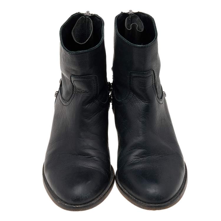 Pre Owned Zadig And Voltaire Black Leather Embellished Ankle Boots Size 36